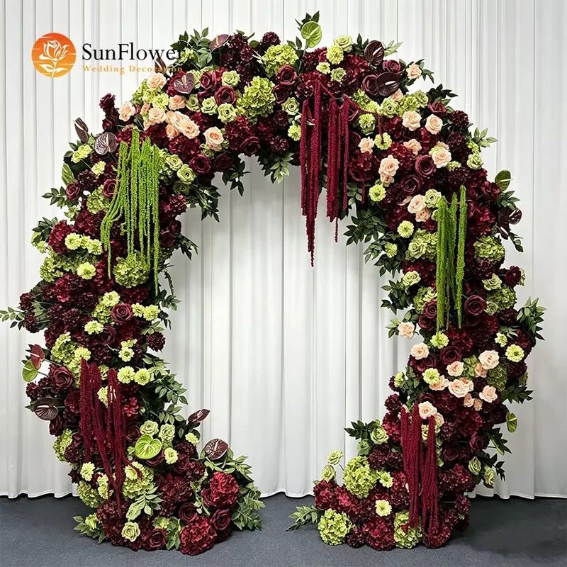 Wedding Arch Flower - Бордово-зеленая гирлянда с кисточками для свадебной